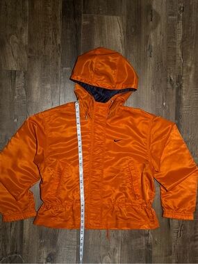 Vintage Nike Orange Hooded womens Rain Jacket with Black Swoosh